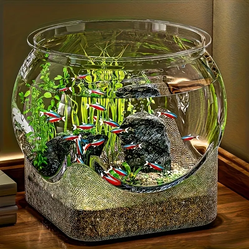 Durable transparent circular Nano Fish Tank aquarium Fishbowl Triops Aquarium - easy to clean design, suitable for freshwater fish, fighting fish, peaRooster fish - home/office decoration, no need for electricity