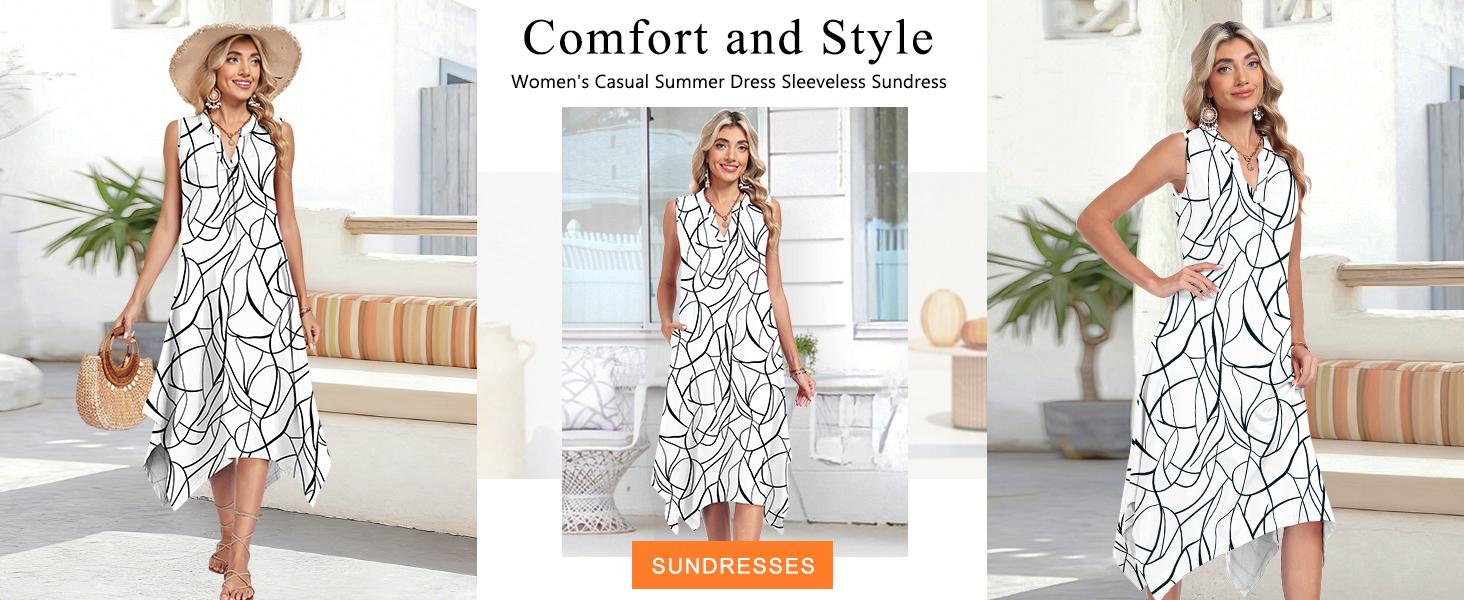 AUSELILY Summer Dresses for Women 2026 Casual Sleeveless Sundress Asymmetrical Hem Tank Midi Dress with Pockets SpringStatements