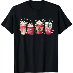 Valentine Coffee Heart Iced Coffee Lover Valentine Day T-Shirt