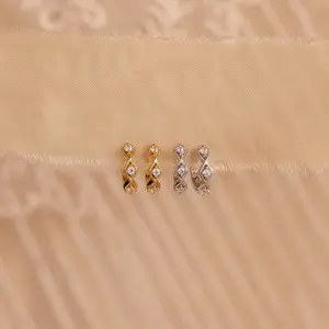 Ericka Diamond Tennis Huggies by Caitlyn Minimalist - Geometric Diamond Huggie Hoop Earrings in 18K Gold & Silver Finish - Delicate Art Deco Earrings - Unique Jewelry Gift