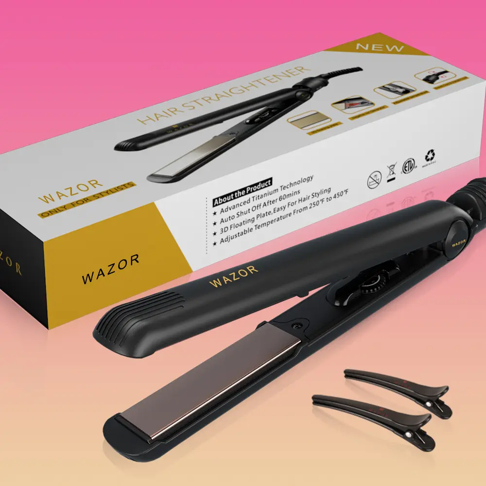 Wazor 1-Inch Ceramic Flat Iron - Hair Styling Tool with Negative Ions for Frizz Control, Smooth Results, 280°F to 450°F Temp Range, 110V–240V Dual Voltage, Portable for Travel, Suitable for All Hair Types, Straightening Iron, Straightening My Hair, Curly