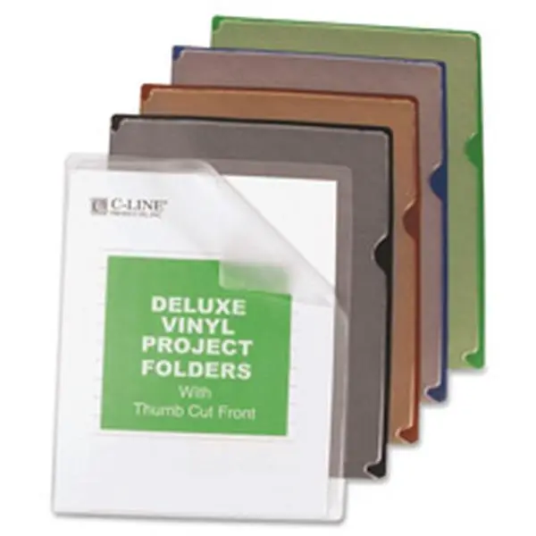 C-Line CLI Series Deluxe Vinyl Project Folders - Colored Backs, Embossed Finish, Super Heavyweight, 8.5 in. x 11 in., Thumb Cut Front, Easy Access, Storage Organization, Ultimate in Organization, 35-BX, AST