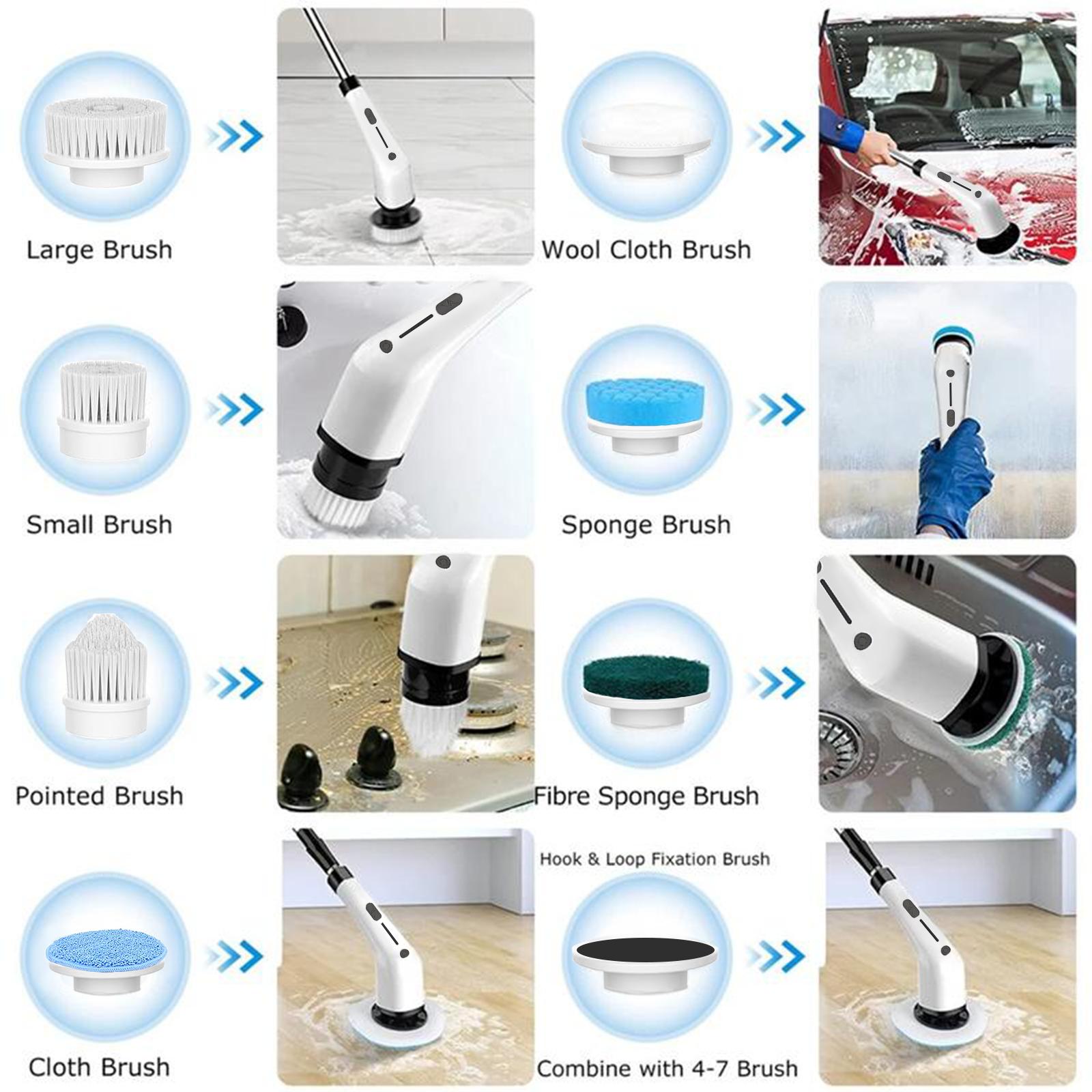 Electric Spin Scrubber Cordless Shower Scrubber lPX7 Waterproof Multi-Surface Cleaning Brush with 8 Brush Heads Long Battery Life Adjustable Speed Extendable Handle for Bathroom Kitchen Durable Cleaning Helper Utensils SummerVibes