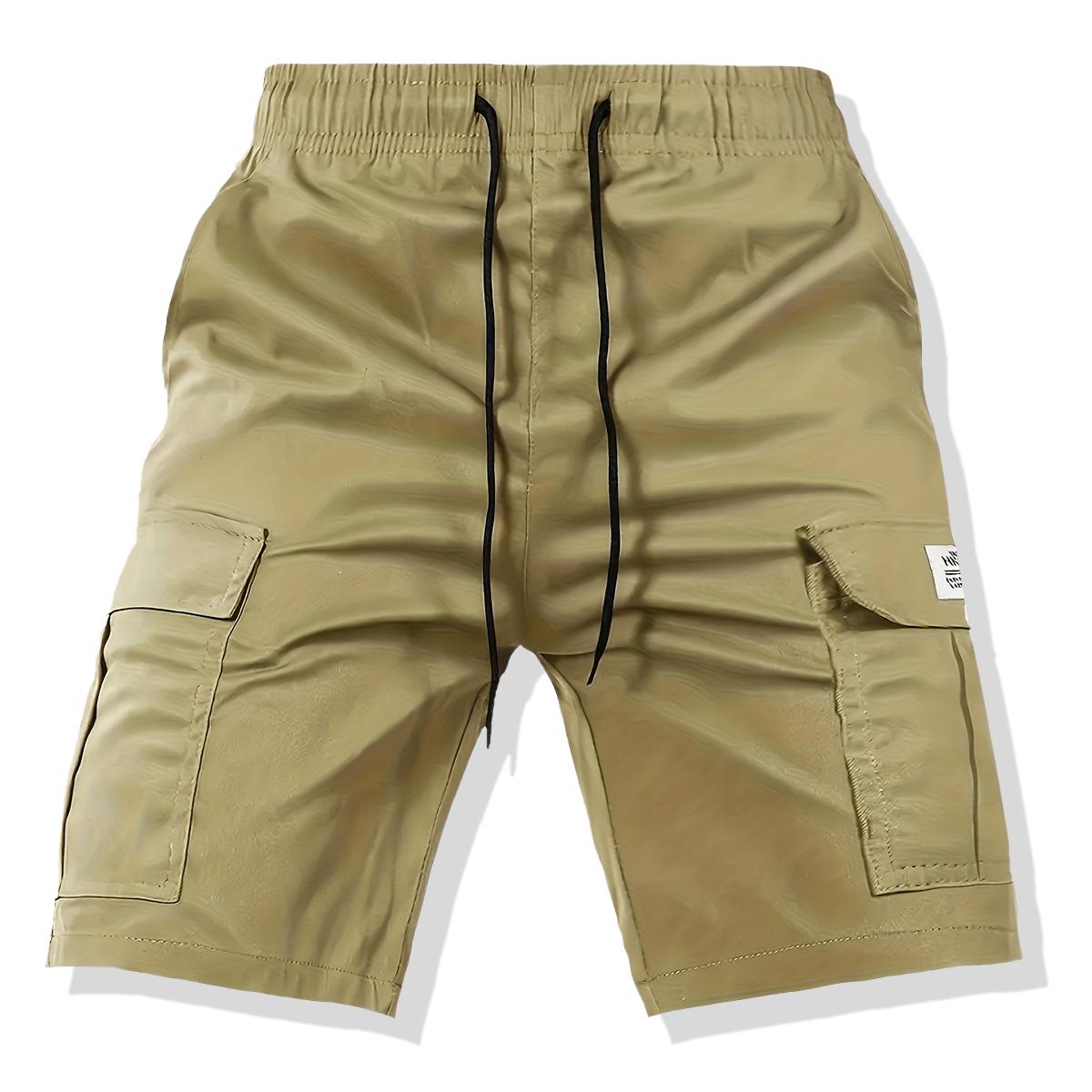 Men's Casual Solid Color Cargo Shorts - Regular Fit Drawstring Cargo Shorts with Side Pockets - Suitable for Summer Outdoor Leisure and Work