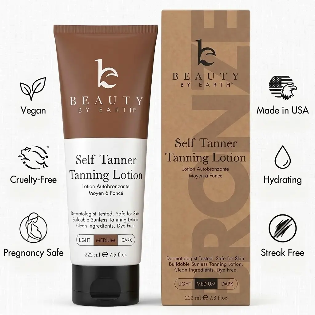 Beauty by Earth Self Tanner Body Lotion - Gradual Natural Bronzing Sunless Tanning Lotion, Hydrating, Streak-Free, Made in USA, Vegan, Cruelty-Free, Pregnancy-Safe