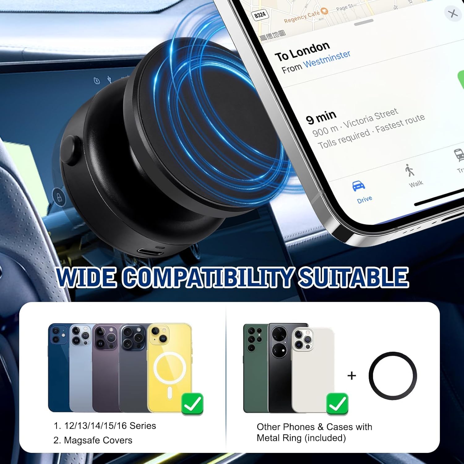 Black Magnetic Phone Holder with Suction Cup, 360° Rotatable Design, Stable & Strong Adsorption, Compatible with 4-7 Inch Smartphones, Ideal for Car & Home Use Black Magnetic Phone Holder with Suction Cup, 360° Rotatable Design, Stable & Strong Adsorption, Compatible with 4-7 Inch Smartphones, Ideal for Car & Home Use