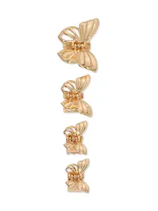 Ettika Flight of the Butterfly Golden Clip Set – Set of 4 Gold Tone Plated Hair Clips for Women, Elegant and Durable Zinc Butterfly Design