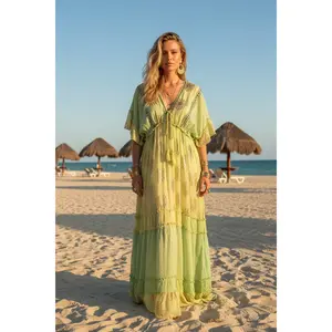 Chartreuse Chiffon Embellished Maxi