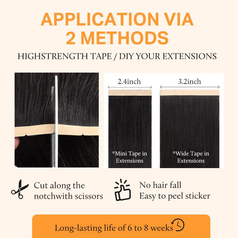 Doores Wide Tape in 16-24'' length Remy Human Hair Extensions Natural Straight for Daily use