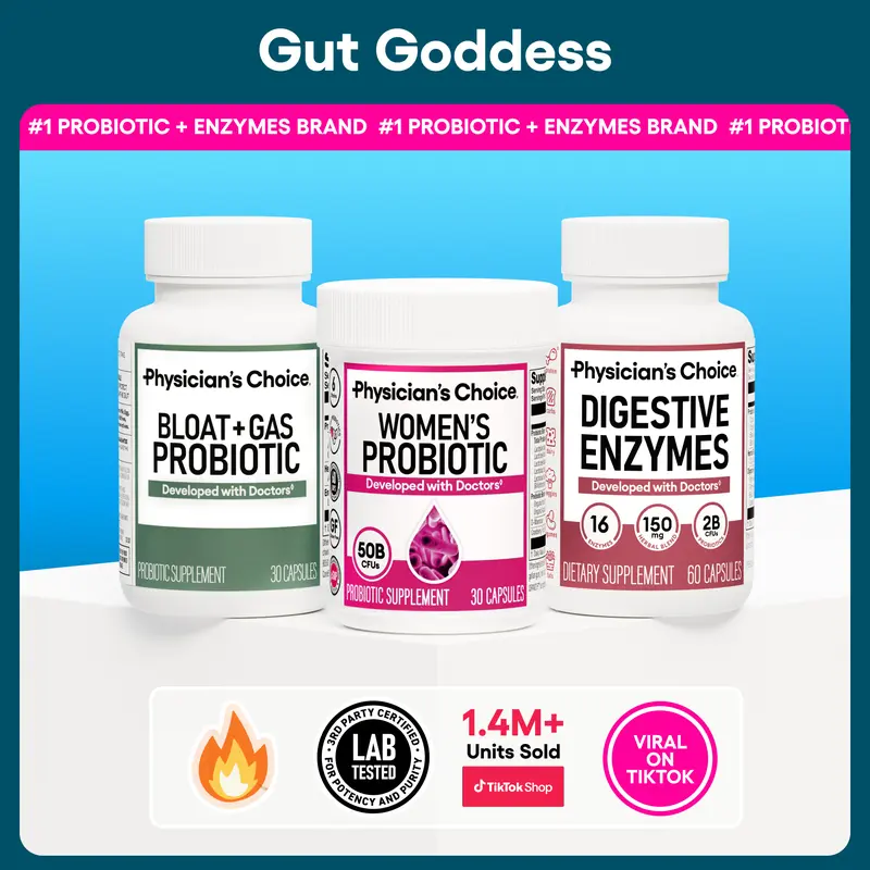 Physician's Choice Gut Goddess Bundle: Targeted Gut Health Support for Women with Women’s Probiotic + Digestive Enzymes + Bloat & Gas Probiotic