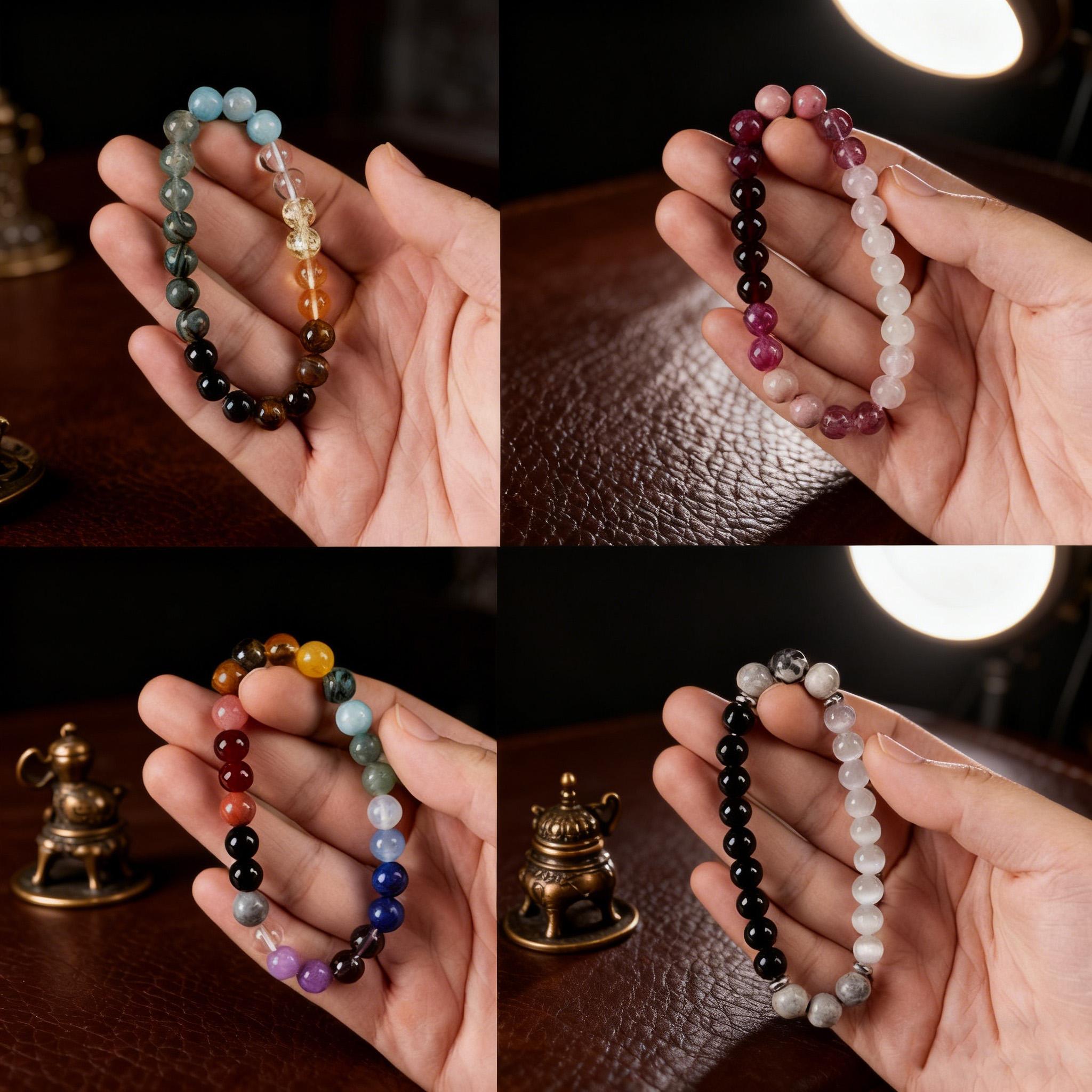 4 PCS Crystal Bracelet Set, Unisex Tiger's Eye Stone Beaded Wealth Attraction, Protection Bracelets, Grounding & Aesthetic Jewelry Accessories for Women and Men, Gift for Her, Jewelry for Banquet Party, Daily Wear