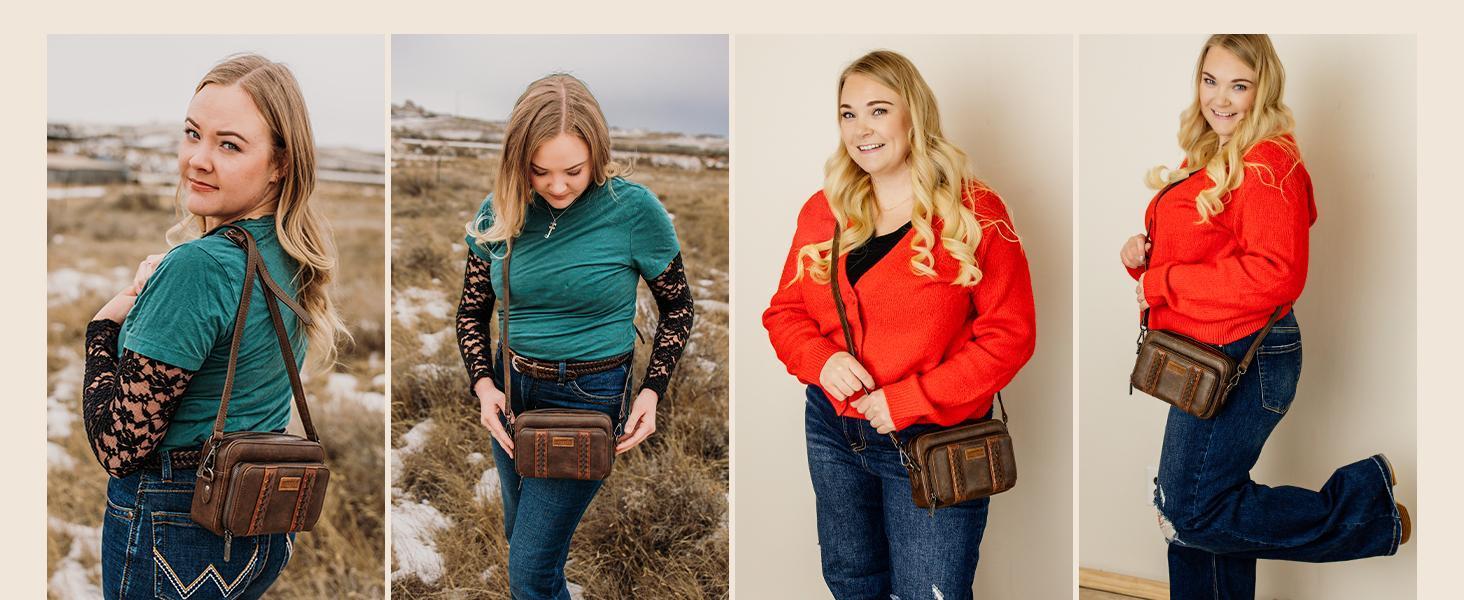 Wrangler Crossbody Bag for Women Shoulder Purse Small Multi Pocket Crossover Bag with Adjustable Strap