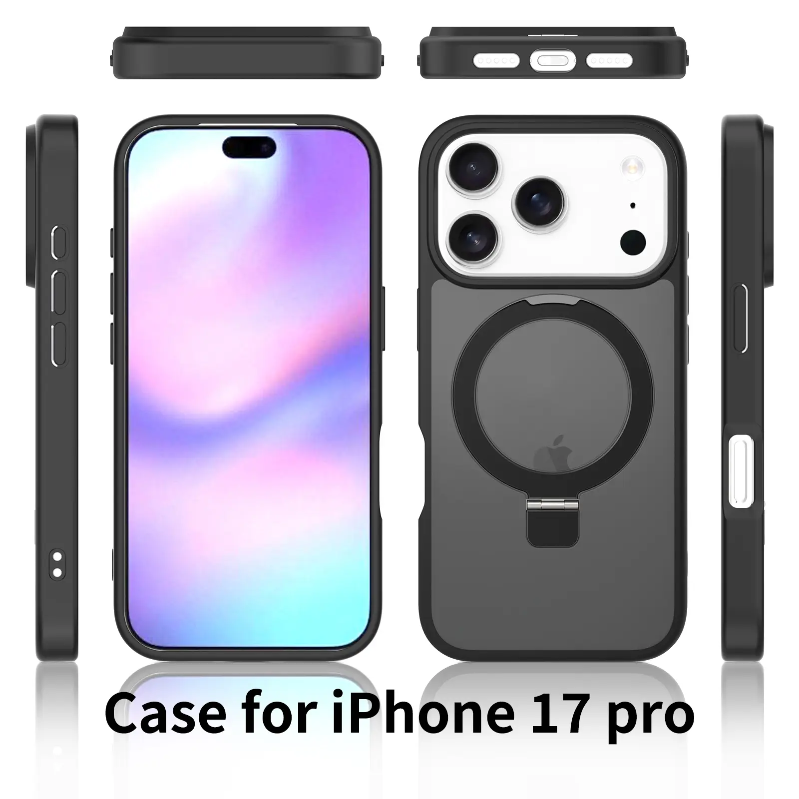 iPhone 17 Pro Silver Shield Skin-Feel Racket-Style Phone Holder with Built-In Metal Back Stand