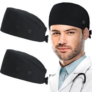 Working Caps with Button and Sweatband, Adjustable Work Hats for Women and Men, One Size (Tie Back or Toggle)