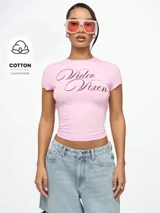 [ANDAREY] WOMEN Video Vixen Baby Tee Retro Y2K Crop Top Fashion Statement Fitted Graphic T-Shirt Streetwear Summer Festival Club Party Wear