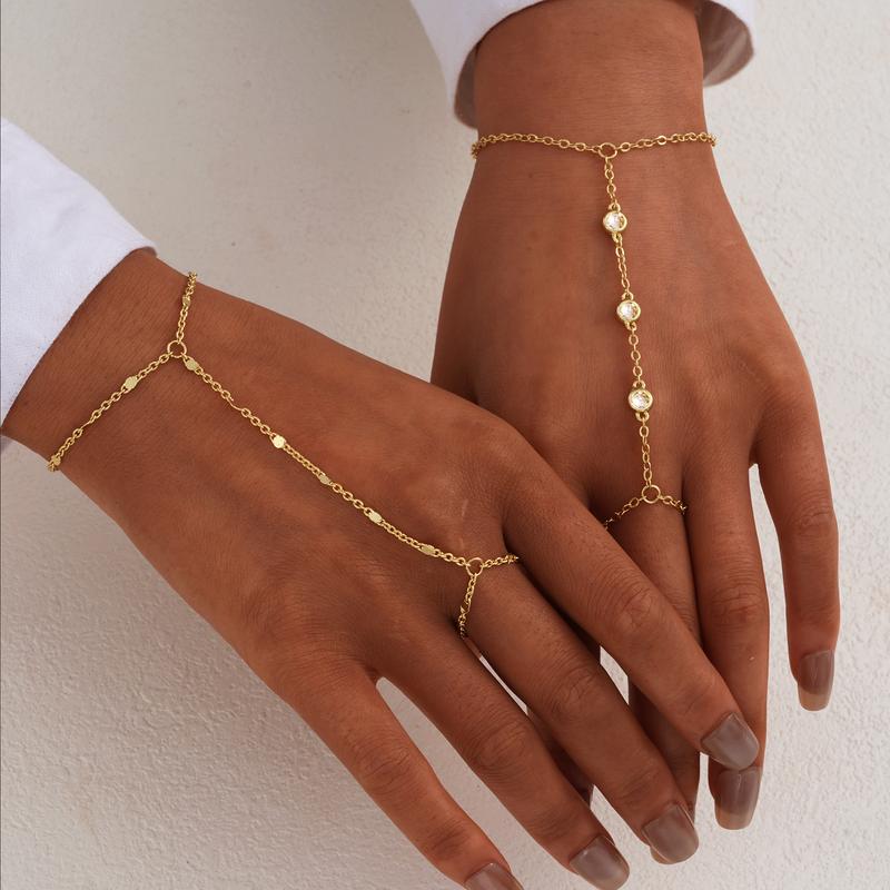 17KM 3Pcs Adjustable 14K Gold-Plated Stack Bracelets - Trendy Dainty Ring Hand Chain