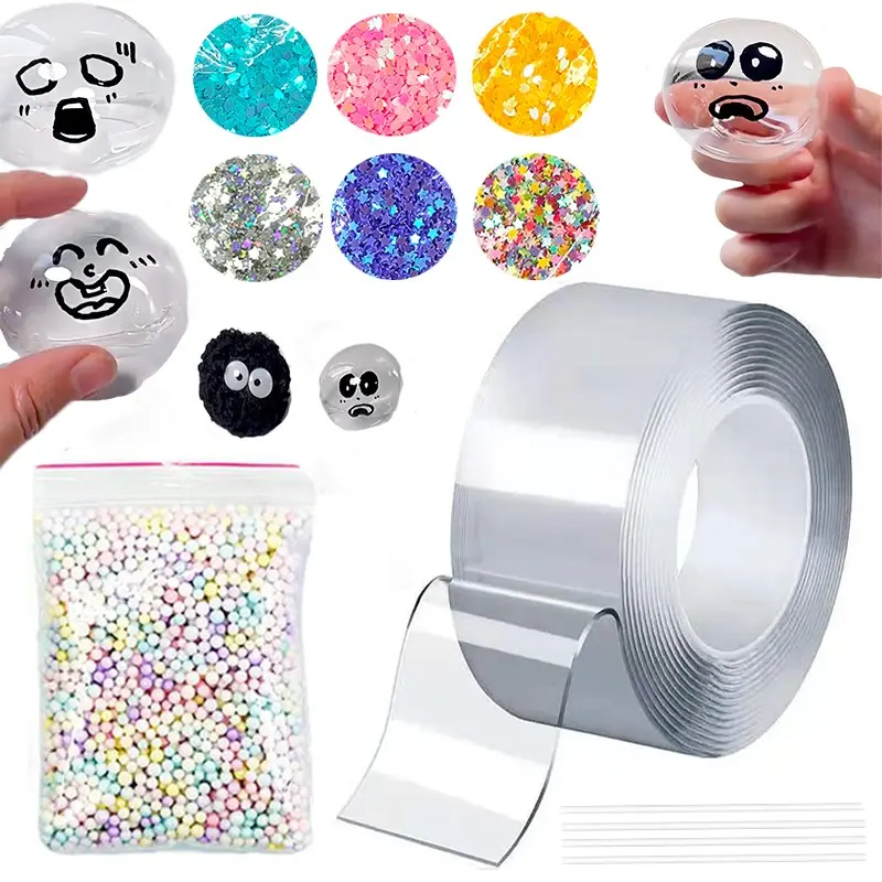 Nano Tape Bubble Kit, 12pcs/set, Double Sided Design, Nano Double-sided Adhesive Tape with Straws and Sequins, Birthday Party Favor Art & Craft Toy, Nano Tapes DIY Craft Toys for Teens, Party Supplies, Tape Refill Tape Roller Scrapbook Materials