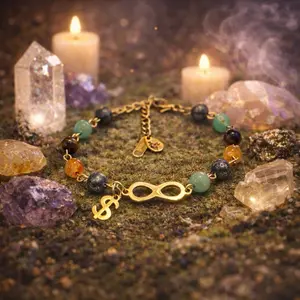 Pulsera Infinito de Abundancia con Piedras Naturales – Aventurina, Citrino, Pirita y Ojo de Tigre | Pulsera Energética de Acero Inoxidable