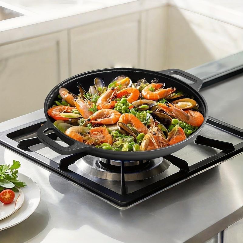 Cast Iron Skillet, Pre Seasoned Heavy Duty Pan for Steak, Pizza, Camping - XL Frying Pan with Dual Handles & Cleaner, Ideal for Grill, Oven, Stove