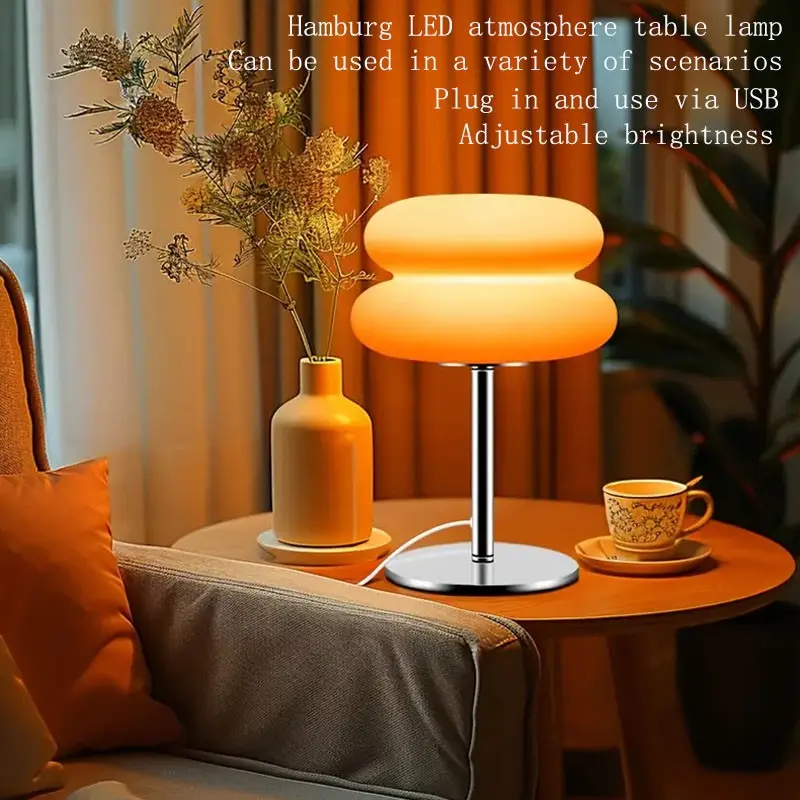 T6028-2 LED Bread Atmosphere Lighting Table Lamp, Burger Table Light for Living Room Bedroom Study, USB Powered Ambient Night Light for Multiple Scenarios, Modern Nightstand LED Lights Lamps