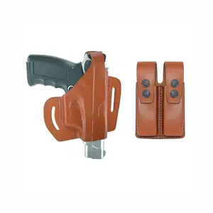 ALS34092 Pancake Leather Holster Open-end Thumb Break RH & Double Magazine Pouch for Glock 17 19 22 23 Handmade!