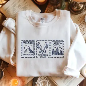 ACOTAR Book Postcard Embroidered Sweatshirt, Velaris Sweatshirt, Terrasen Shirt, Crescent City Shirt, ACOTAR Merch, Court of Thorns Sweater
