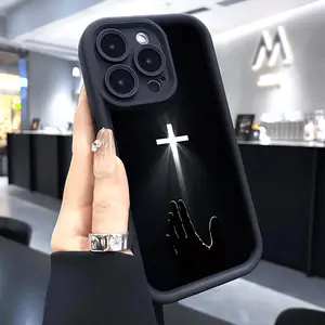 Phone case for iPhone 16 Pro Max 15 Plus 14 13 12 11 XR XS Illuminated White Cross Shockproof Silicone TPU Bumper Drop Protection Soft Cover