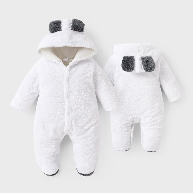 PatPat Baby Boy/Girl Bear Style 3D Ears Hooded Solid Plush Footed Jumpsuit Soft & Cute for Winter All-day Snuggle Keeping Warm Stylish