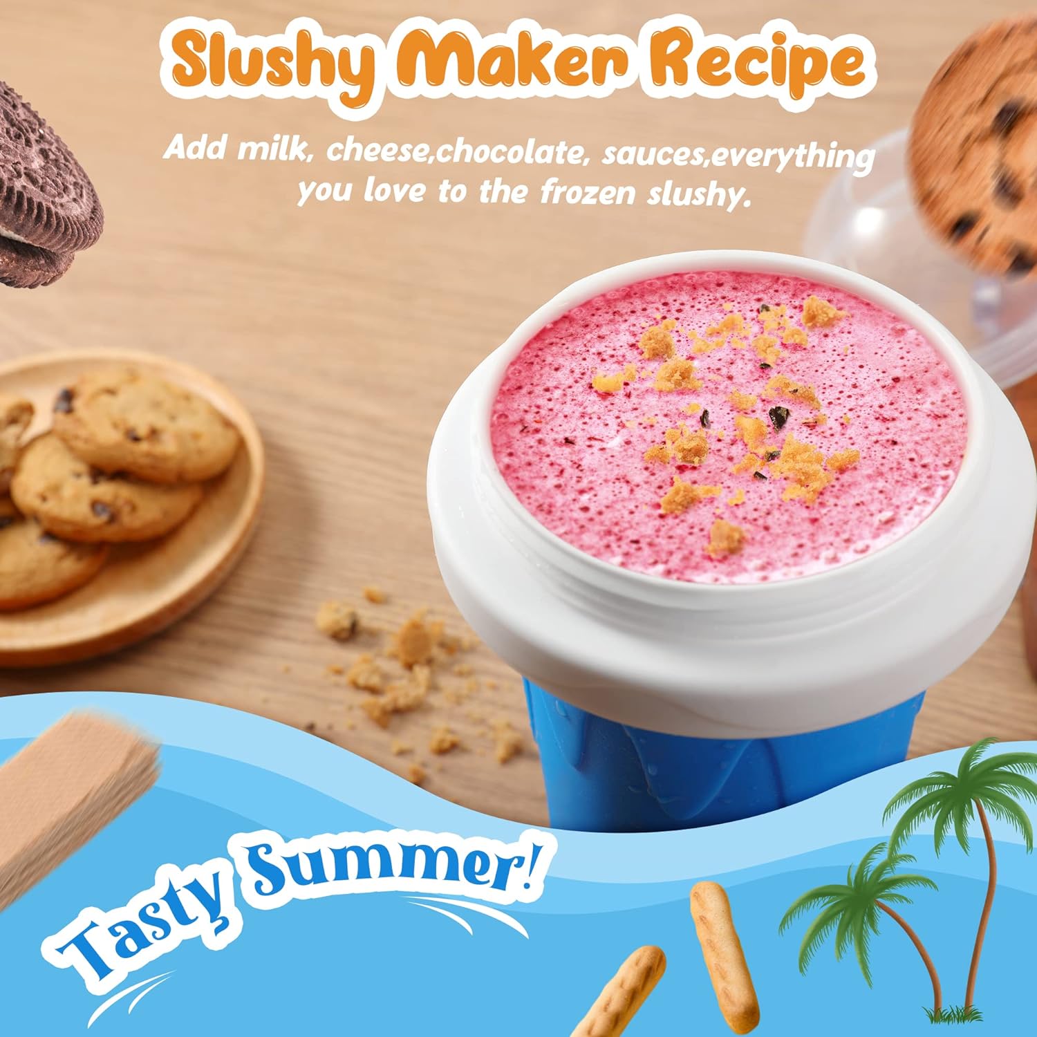Slushy Cup, Freeze, Squeeze and Enjoy! Slushie Magic Cup, Homemade DIY Gadget with Lid & Straw Spoon 350ML, Washable, BPA free Kitchen Utensils Mug Slushy Cup, Freeze, Squeeze and Enjoy! Slushie Magic Cup, Homemade DIY Gadget with Lid & Straw Spoon 350ML, Washable, BPA free Kitchen Utensils Mug