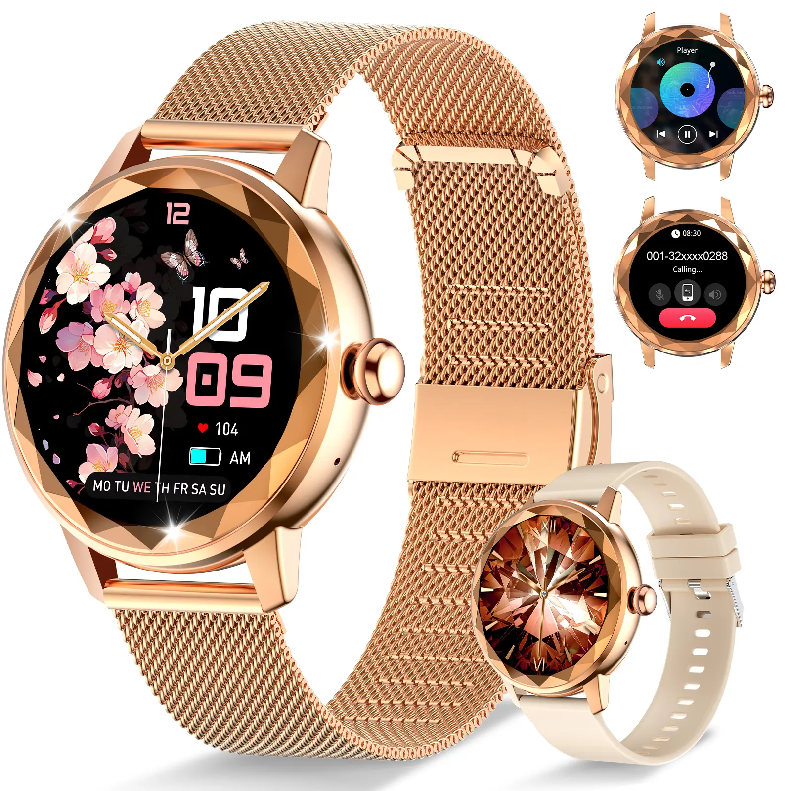 Women's smartwatch, Android/iPhone compatible, IP68 water-resistant fitness tracker, supports Bluetooth calls (Answer & Make), activity tracker/heart rate/oximeter monitor/100+ sports models