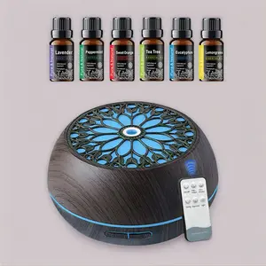 550ml Smart Diffuser with 6 Oils  App Remote, Custom Timer & RGB Lighting for Modern Home Decor air  purifier essential oil aroma diffuser d is ff user aroma diffuser humidifier aromatherapy oil wood grain design Round Household
