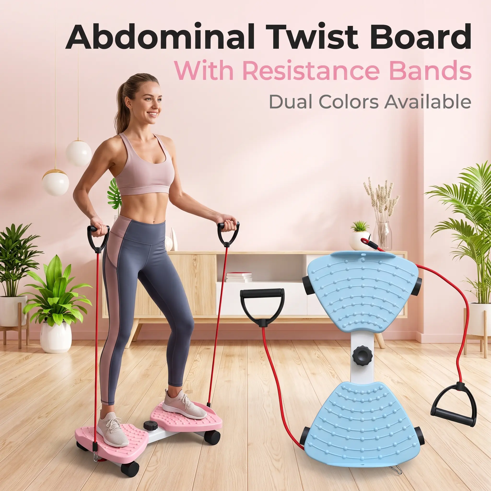 Ab Twister Board with Resistance Bands - Non-Slip Waist Twist Machine, Abdominal Muscle Trainer, Exercise Twist Board for Home Gym Full Body Core Workout Equipment, Home Workout Equipment