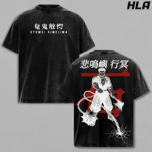 Wash Tee Himejima Gyomei, Demon Slayer Anime Shirt, Oversized Anime Print T-Shirt, Acid Washed Heavy Cotton, Double Printed Graphic, Oversize Fit, Unisex Casual Streetwear