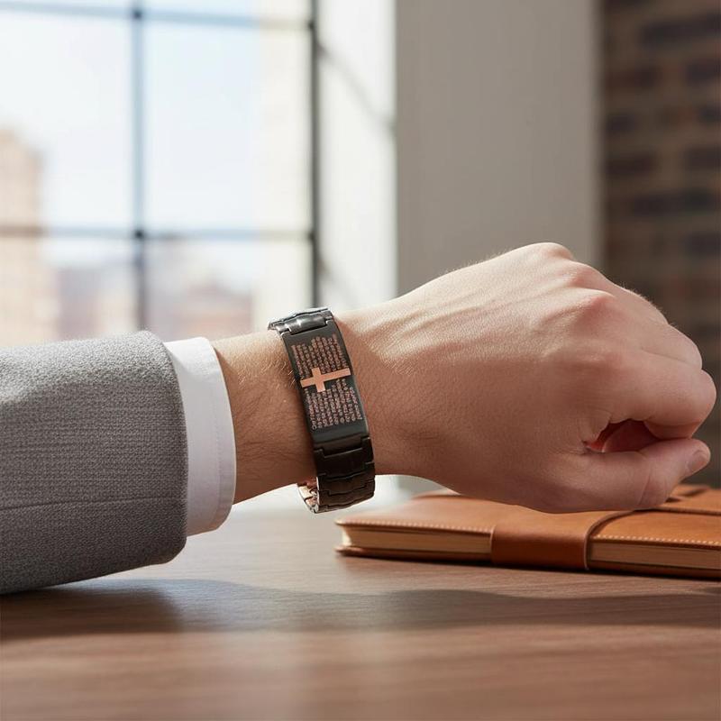 Men's Cross Magnetic Bracelet with Ultra Strength Magnets Adjustable Links Jewelry Box Gift Sizing Tool Included for Perfect Fit