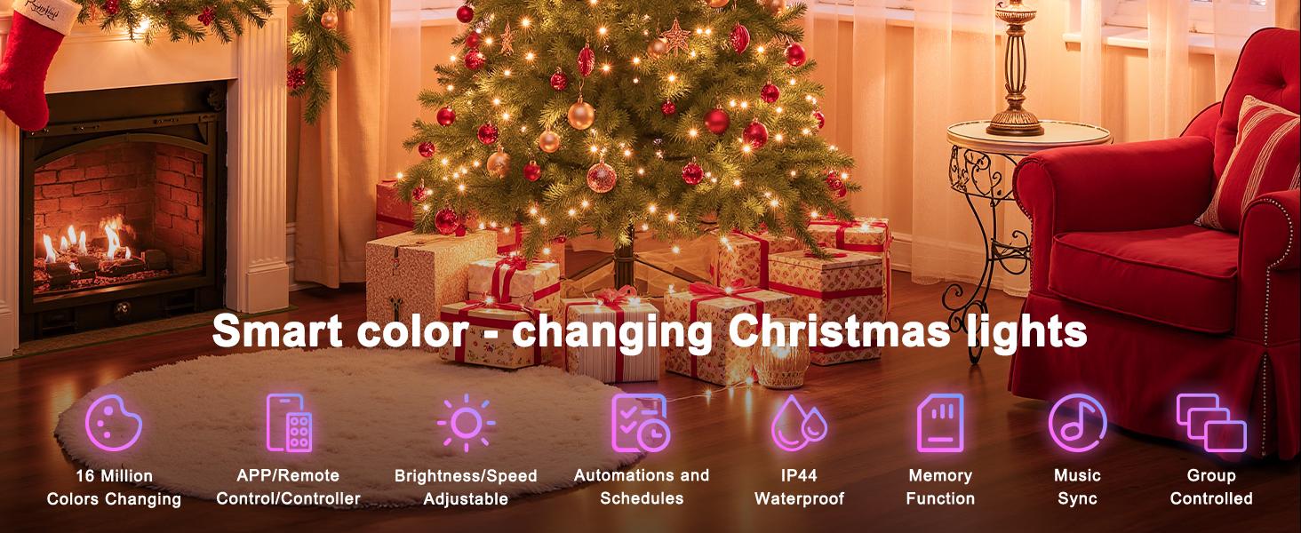 Minetom 82ft 250LED Color Changing Christmas Halloween Tree Lights, LED RGB String Twinkle Lights, 16 Milion Adjustable Colors Smart Fairy Lights with Remote & App & Timer for Xmas Tree Holiday Party