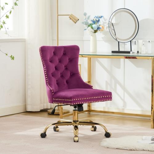 Bellemave Velvet Upholstered Tufted Button Office Chair with Golden Metal Base Adjustable Swivel Desk Chair Deep Seat Cushion Handcrafted Nailhead Trim