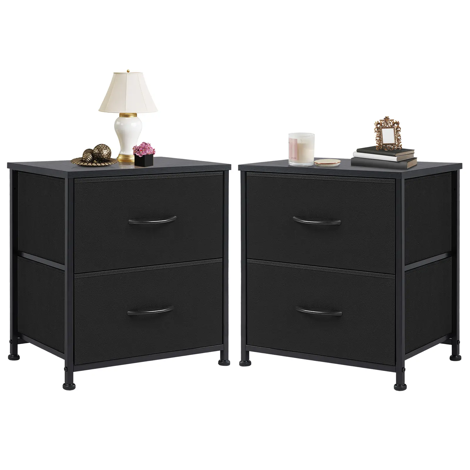 DUMOS Nightstand with 2 Storage Drawers, Small Bedside Table, 20" Height End Table, Wooden Top Fabric Cabinet for Bedroom, Furniture, Closet, College Dorm