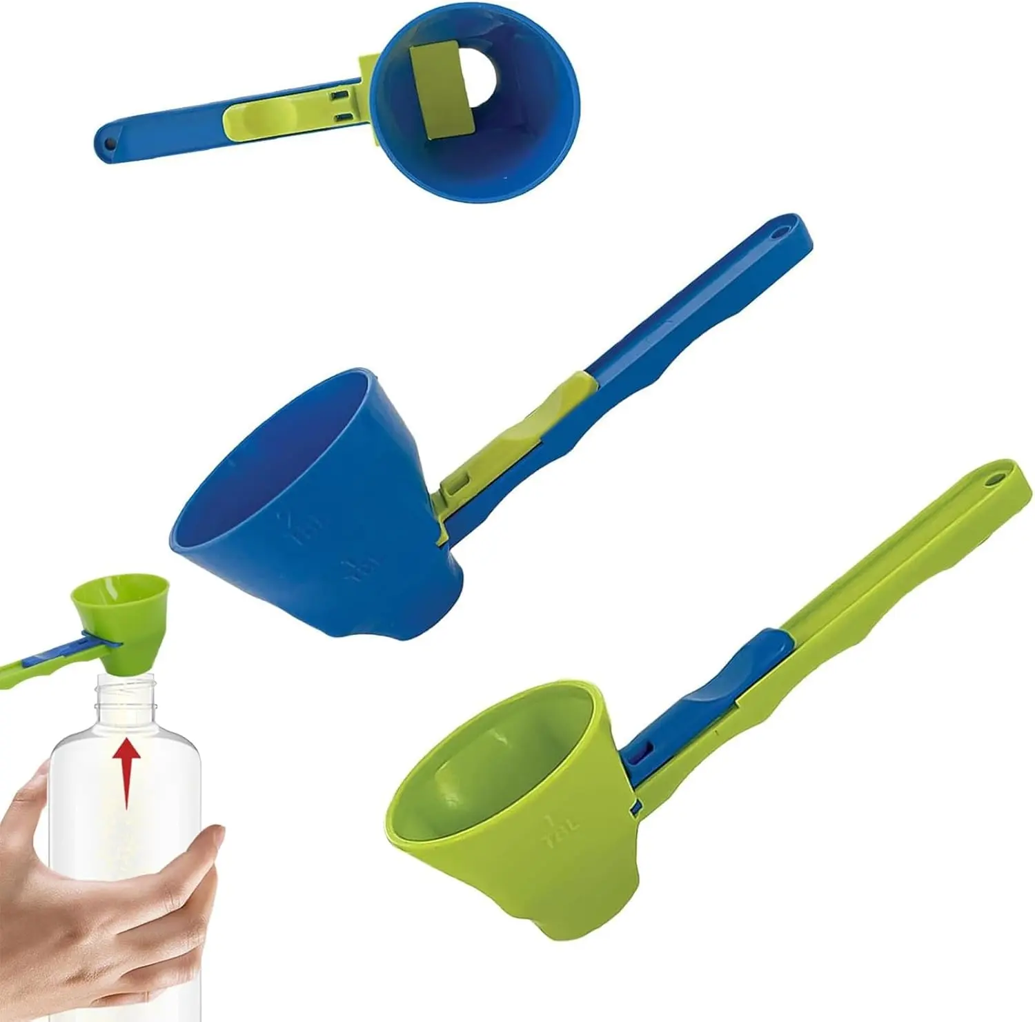 $6.99 Blue Plastic 2-in-1 Precision Pro Protein Funnel with Handle - Durable, Compact, Accurate Measuring Scoop, No-Spill Sliding Base for Protein Prep Simple, Cooking, Baking