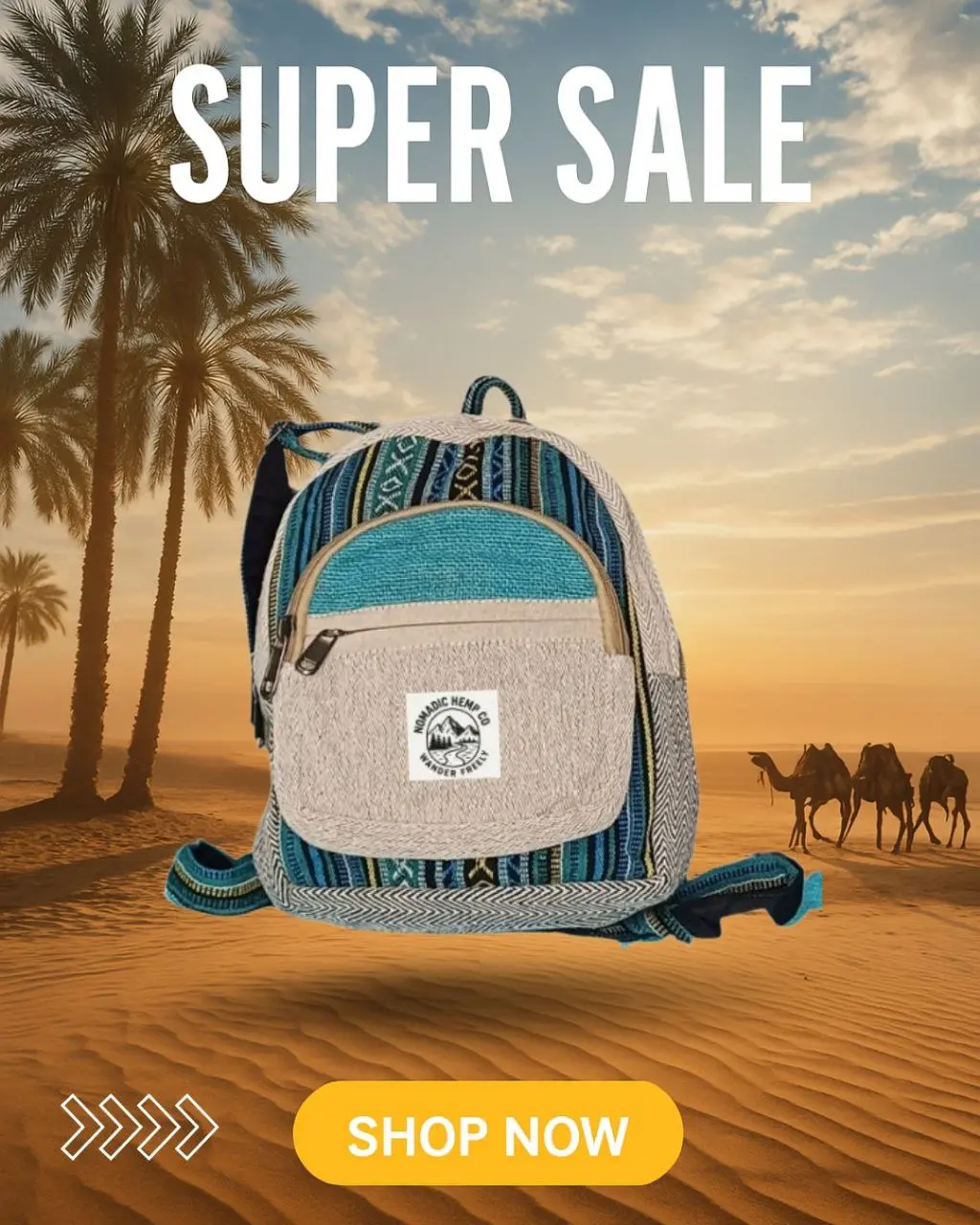 Nomadic Hemp Small Backpack – Durable Hemp Fabric Bag for School and Casual Outings
