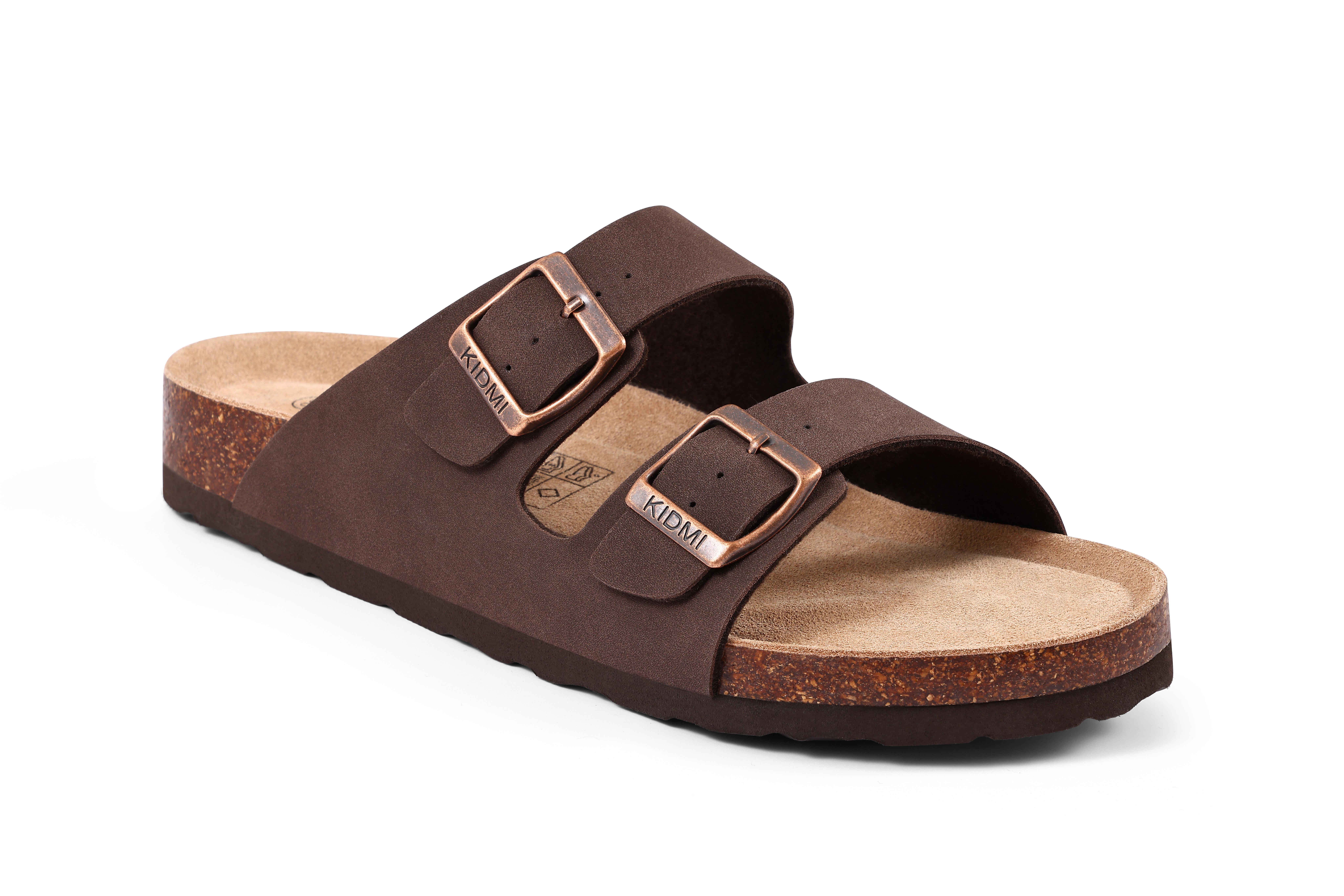 KIDMI Women Men Flat Sandals Cork Footbed Sandals With Support Arch Summer Beach Sandals Vacation Nonslip Men Sandals With Adjustable Buckle Straps Open Toe Slides Wtih Double Buckle Size 6-14