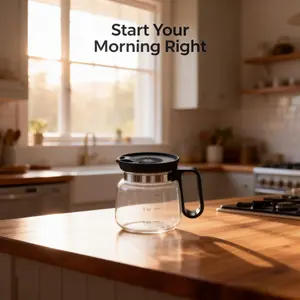 16oz Glass Coffee Mug in Coffee Pot Shape, 4 Inch Tall Compact Mini Carafe Design with Sip Lid, Cute Novelty Reusable Drinkware Cup for Coffee and Tea, Fun Gift for Coffee Lovers, Home Office Desk Aesthetic Mug