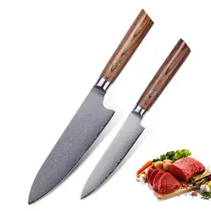 Damascus Knife Set 2Piece - Professional Chef Knife Set Ultra Sharp Kitchen Knives and Full Tang Wood Handle - Meat Cleaver Vegetable, Paring &Slicing/Paring Utility Knives