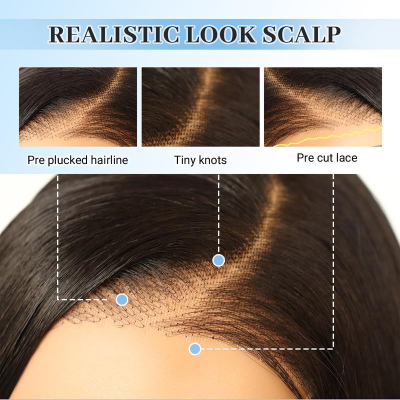 Synthetic 9x7 Glueless C-Part Layered Wig Wear and Go Lace Front Straight Wig Pre Plucked Pre Cut Vivid Self Growing Clean Hairline with Tiny Knots