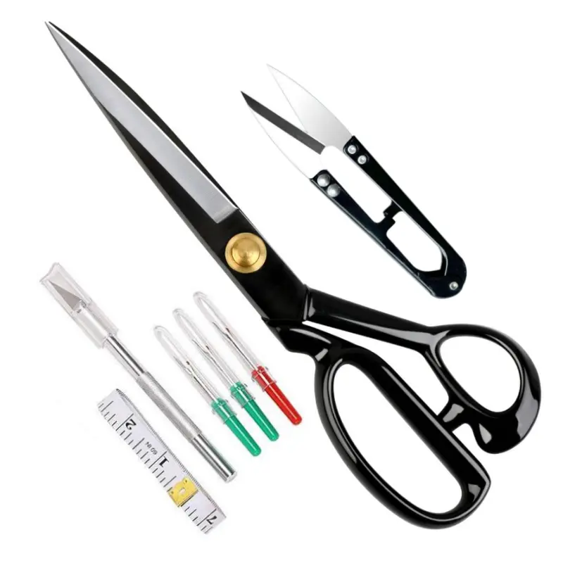 7pcs Sewing Tool Kit with 10 Inch Heavy Duty Tailor Scissors, Small Thread Snips, 3 Seam Rippers, Soft Measuring Tape and Craft Carving Knife for Fabric Cutting Tailoring Quilting DIY Sewing Projects