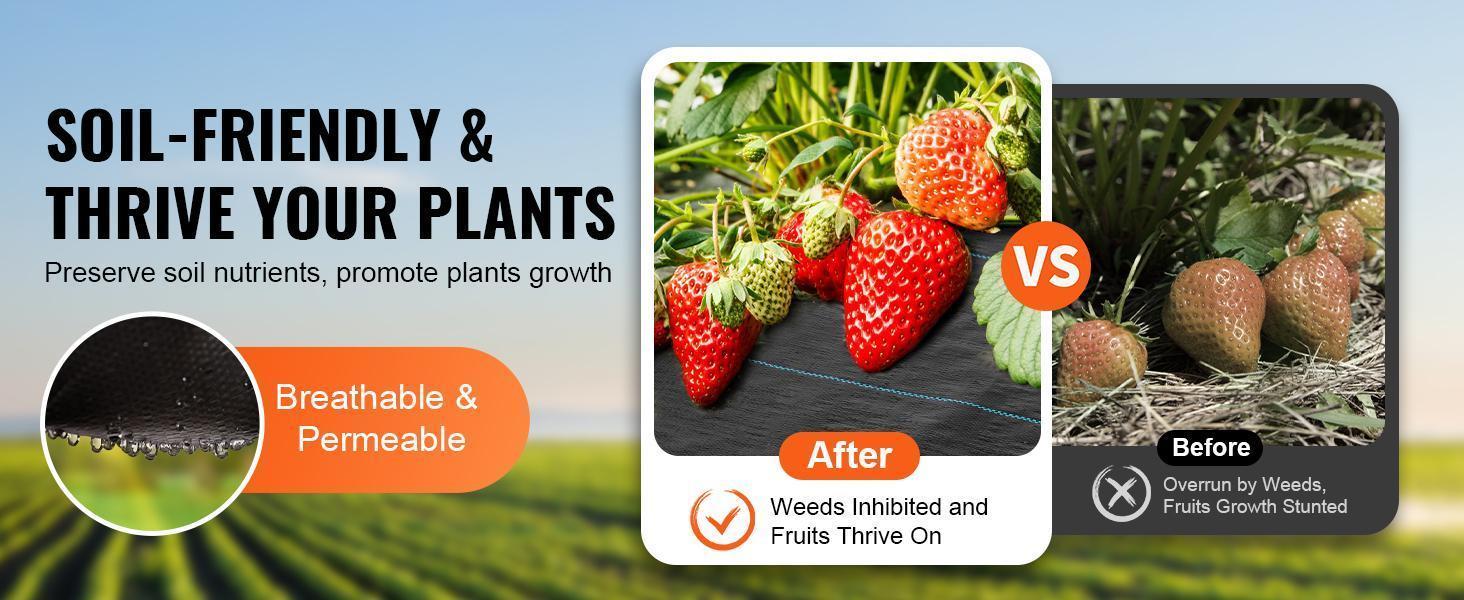 VEVOR Premium Heavy Duty Weed Barrier Landscape Fabric, Various specifications, Max 5.8 OZ Woven Geotextile Fabric Under Gravel, High Permeability for Weed Blocker Weed Mat, Driveway Fabric, Weed Control Garden Cloth