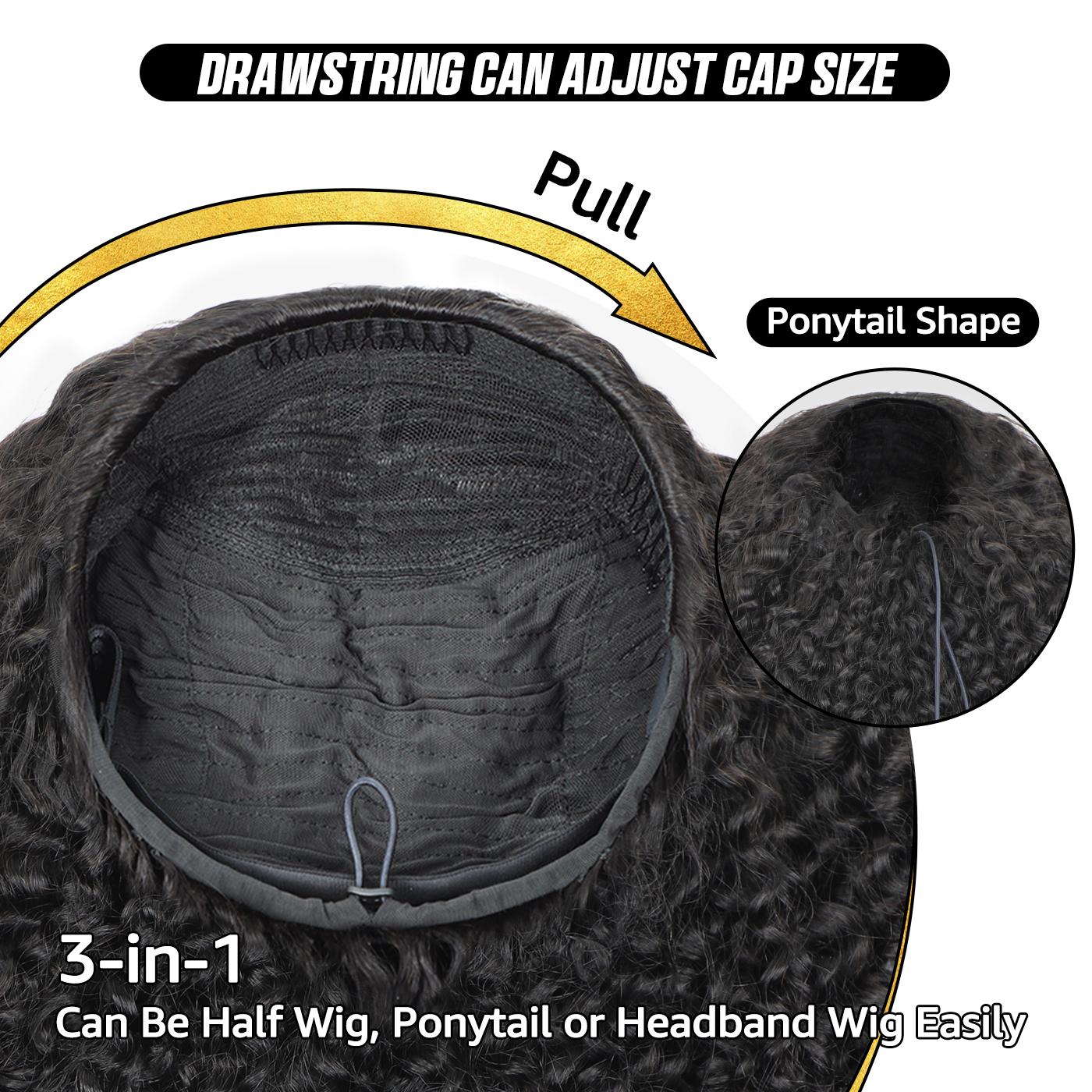 [NEW IN BLEND] OQ HAIR Kinky Straight Burmese Curly Half Wig 250% Density Seamless Flip Over Wig 3-IN-1 Half Wig Glueless Human Hair Wigs With Spiral Curls Ends for Beginner Friendly Invisible Hairline Blends Well With Natural Hair Free Styles