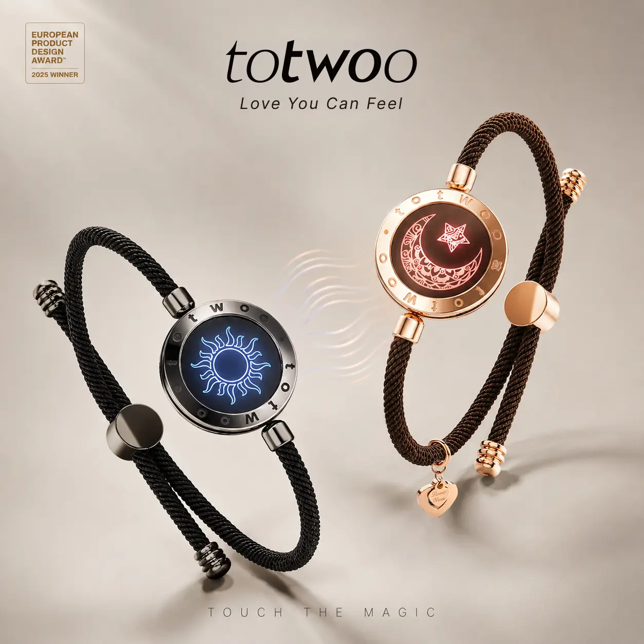 Totwoo Smart Touch Bracelets for Couples - Bluetooth Sync, Sun & Moon Wearable Design, Innovative Touch, Connect Over Miles, Matching BF and GF Gifts with Romantic Flair for Anniversary Special Moments