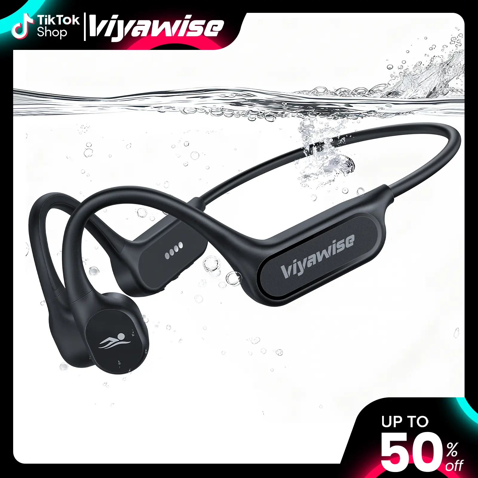 Viyawise B11 Magnetic Bone Conduction Headset - IP68 Waterproof Earbuds Wireless, 32GB Storage Bluetooth 6.0 Open-Ear Device with Mic, Lightweight & Stable USB-Charged for Swimming, Surfing, MP3 Playback