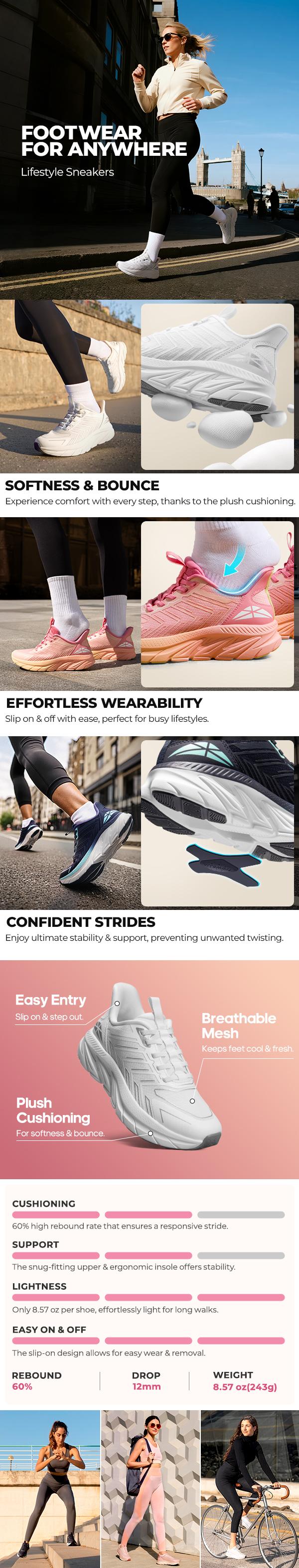 AllSwifit 2.0 Women's Slip On Walking Shoes Running Comfortable Breathable Non Slip Athletic Gym Workout Cross Training Sneakers Sports Running Shoes
