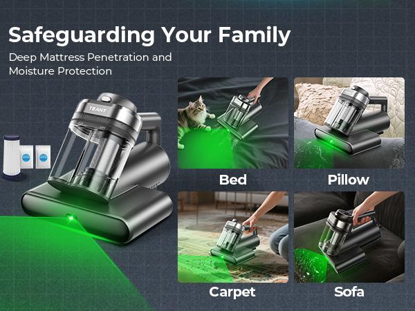 Teant Mattress Vacuum Cleaner for Dust Mites Removal,(14kPa/18kPa)  Bed Vacuum with UV-C Light & 149°F Hot Air & Aroma Tablet & LED Display, Hyper Helix Motor& Powerful Suction Double-Cup Handheld Vacuum Cleaner With HEPA Filter for Bed Couch Sofa Carpet
